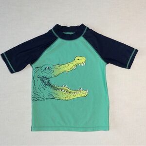 Carters Boys Size 6/6X Teal and Navy Crocodile Graphic Rashguard.